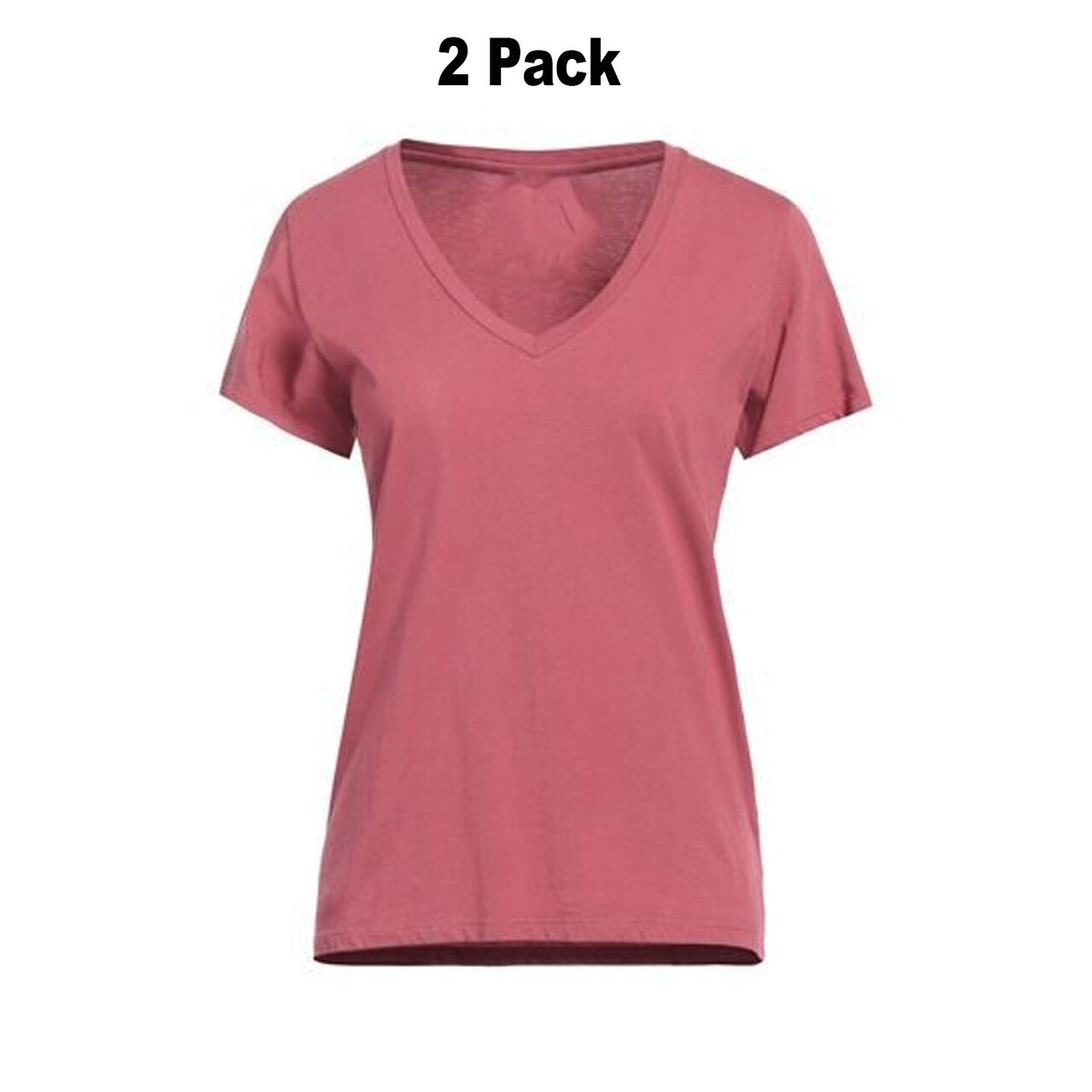 SOFRA Ladies Classic Fit V Neck Short Sleeve T Shirt Pack of 2